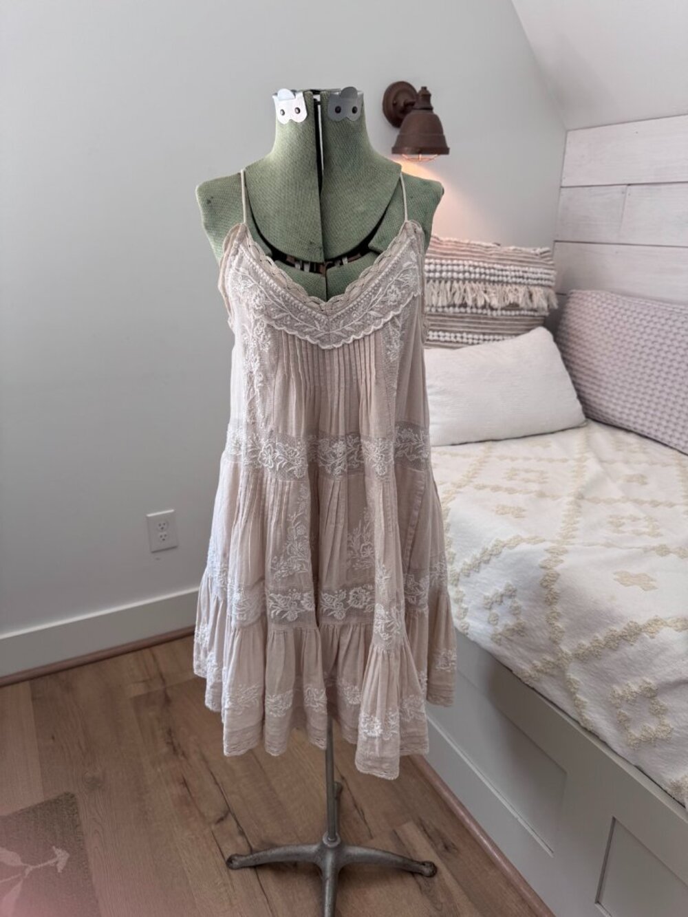Anthropologie | Embroidered Pintuck Mini Dress | XS